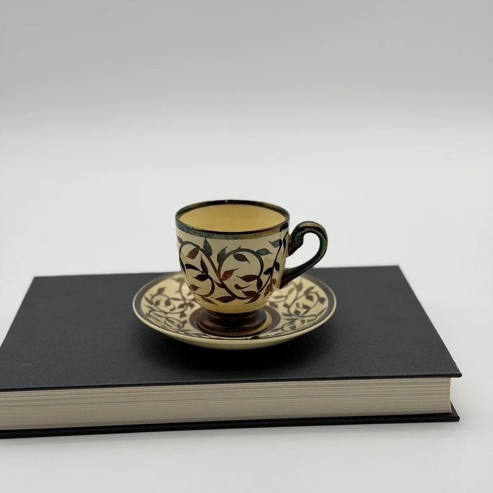 Vintage Myott Staffordshire England Demitasse Tea Cup and Saucer Set Luster Trim